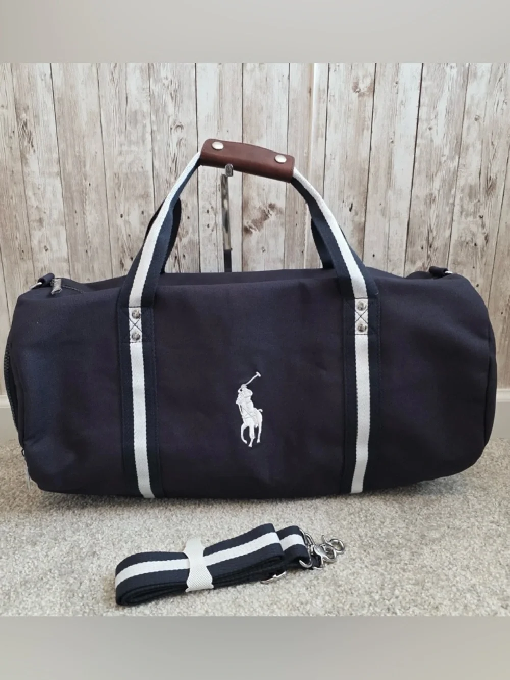 Polo Ralph Lauren Heritage Duffle Bag Navy Blue and White Large Weekender